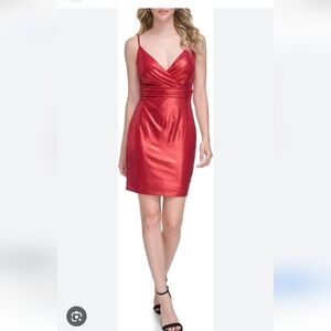 NWT GUESS Red Shimmer Empire Waist Spaghetti Strap Satin Dress Size 4 6